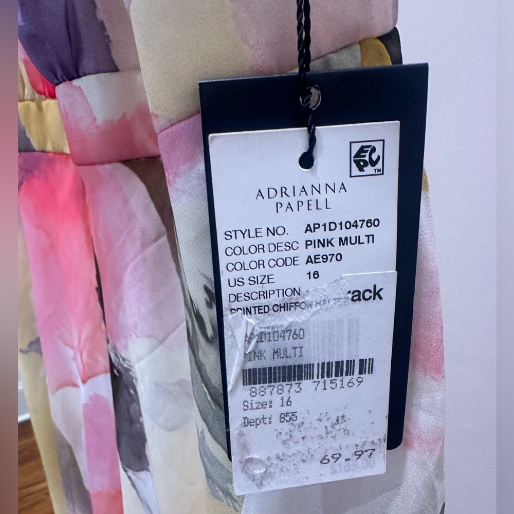 Adrianna Papell Pink Floral Ruffle Halter Midi Dress – Size 16 NWT - Picture 5 of 7